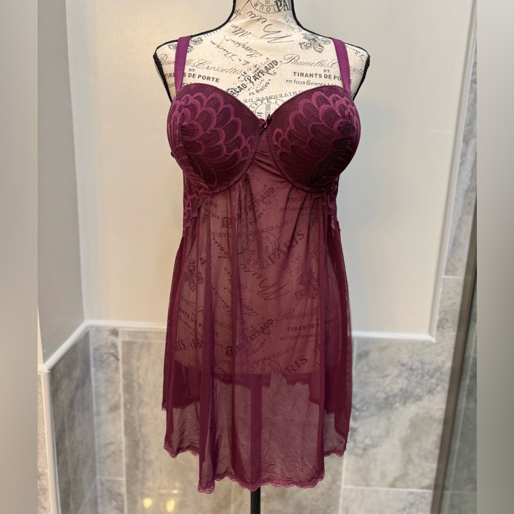Amber Burgundy Babydoll Lingerie Large